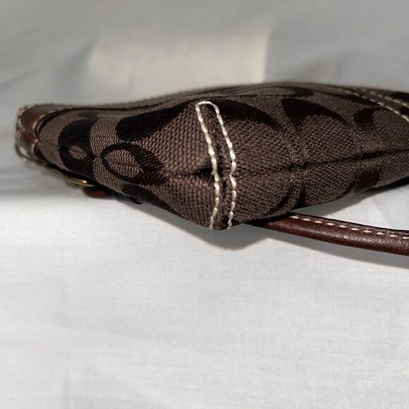 Coach Brown Signature Canvas Leather Trimmed Wristlet Small Purse - Picture 7 of 13
